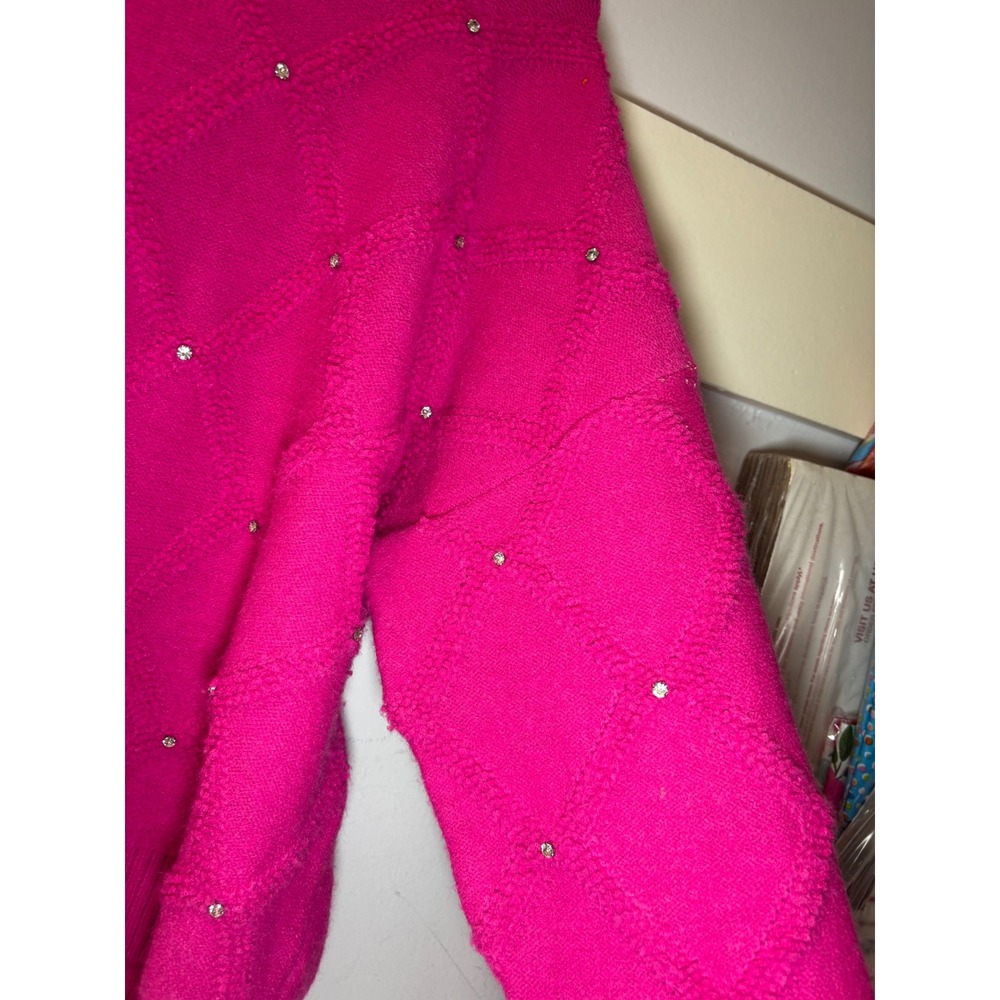 Nanette Lepore Hot Pink Rhinestone Knit Crewneck Sweater XL Feminine Barbiecore - Picture 6 of 13